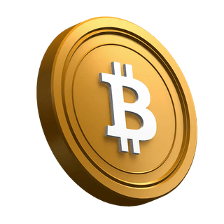 Diseño de la sección principal con una moneda Bitcoin (BTC) en posición inclinada